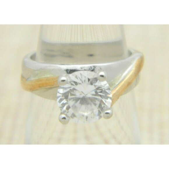 RSC Clear Goshenite Solitaire Silver Gold Tone Ring Size 5.25 - Picture 1 of 8